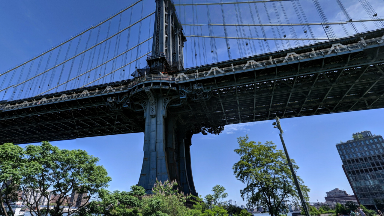 Under the bridge at Brooklyn Bridge Park Brooklyn NY